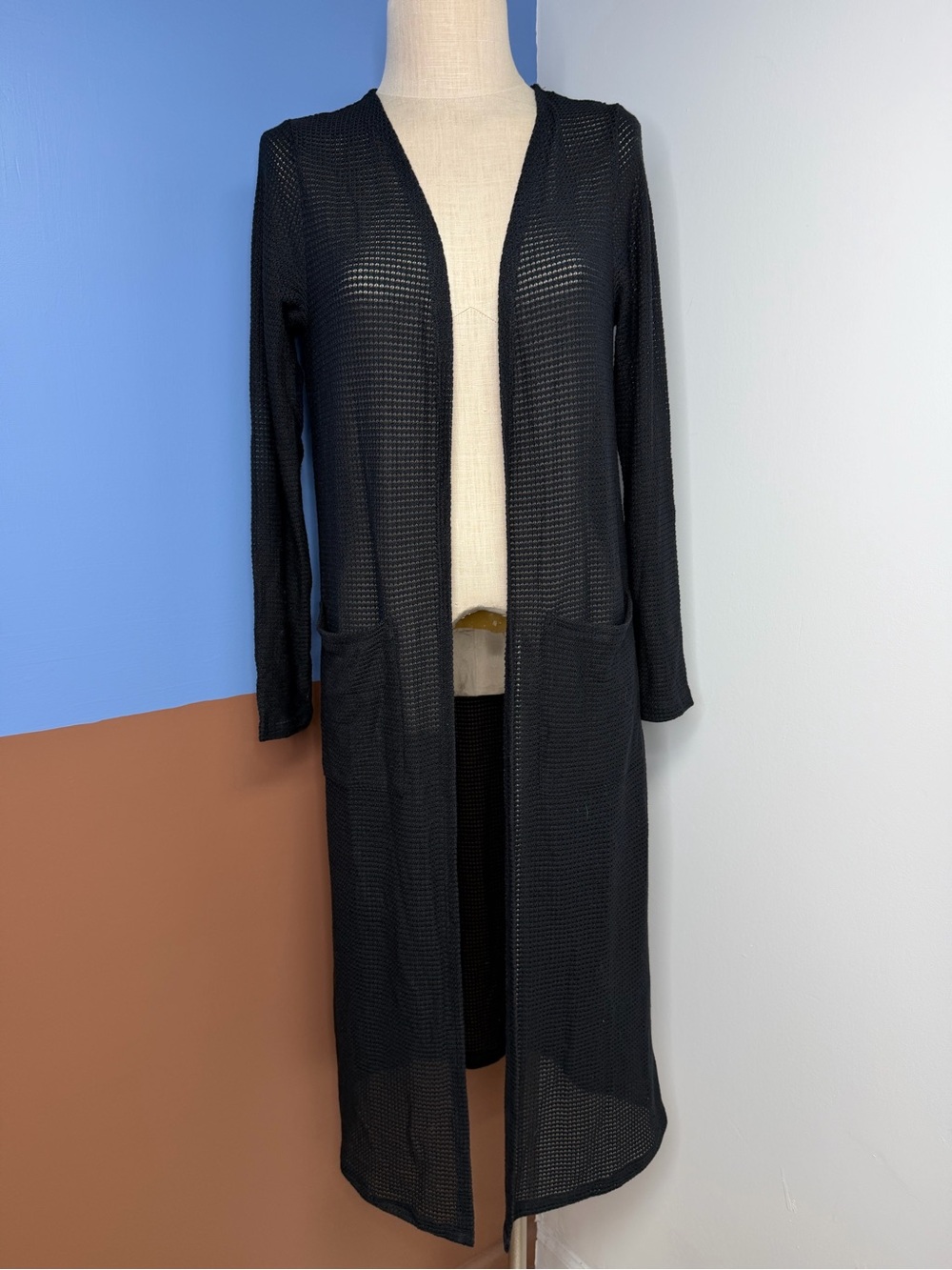 Jason Wu Lightweight Black Waffle Knit Cardigan Duster Size Small